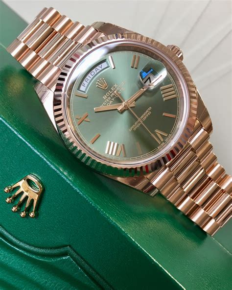 rolex day date green olive|Rolex Day-Date 40 everose.